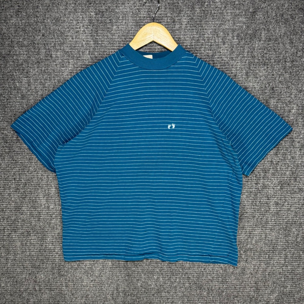Vintage 70s Hang Ten Striped Tee Mens Large Blue Cotton Surf Raglan Mock Neck